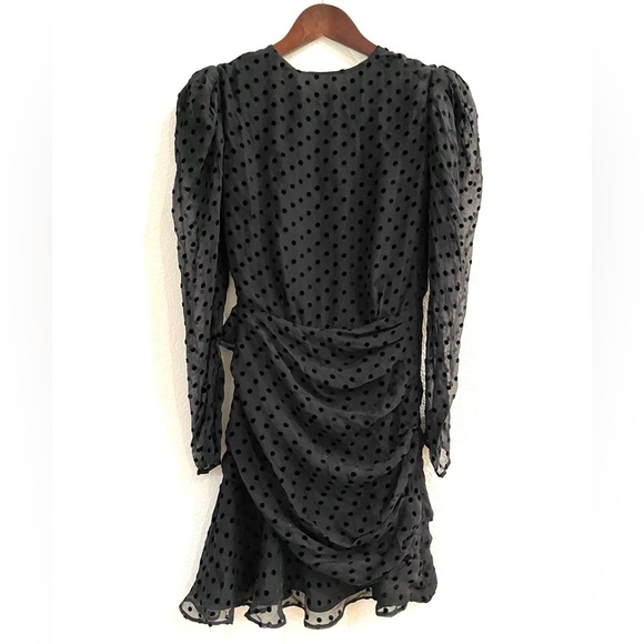 NWT IRO Flocked Silk Puff Sleeve Asymmetrical Ruffled Dress LBD Size 34 - Picture 12 of 16